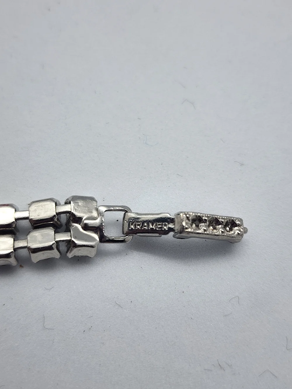 Vintage Signed Kramer Clear Rhinestone Double Row Bracelet - 1950s Marquise